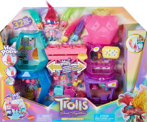 Mattel DreamWorks Trolls Band Together Toys, Mount Rageous Playset with Queen Poppy Small Doll & 25+ Accessories, 4 Hair Pops in Saudi Arabia