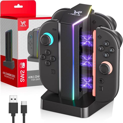قاعدة شحن وحدة تحكم VR&AR لجهاز Nintendo Switch Joycon، شاحن وحدة تحكم 4 في 1 متوافق مع Joy Con لجهاز Nintendo Switch & Switch OLED، مع مؤشر LED وكابل شحن in Saudi Arabia