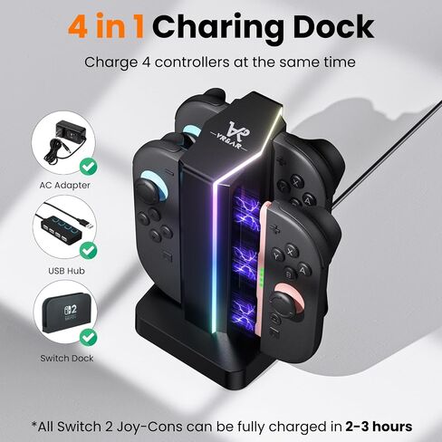 قاعدة شحن وحدة تحكم VR&AR لجهاز Nintendo Switch Joycon، شاحن وحدة تحكم 4 في 1 متوافق مع Joy Con لجهاز Nintendo Switch & Switch OLED، مع مؤشر LED وكابل شحن in Saudi Arabia