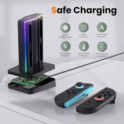 قاعدة شحن وحدة تحكم VR&AR لجهاز Nintendo Switch Joycon، شاحن وحدة تحكم 4 في 1 متوافق مع Joy Con لجهاز Nintendo Switch & Switch OLED، مع مؤشر LED وكابل شحن in Saudi Arabia