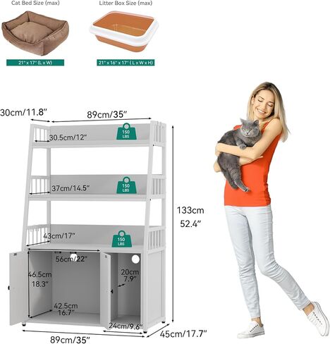 YITAHOME Cat Litter Box Enclosure, Large Hidden Litter Box Furniture with 2 Storage Shelves, Wooden Cat Washroom Furniture with Metal Frame, Brown in Saudi Arabia