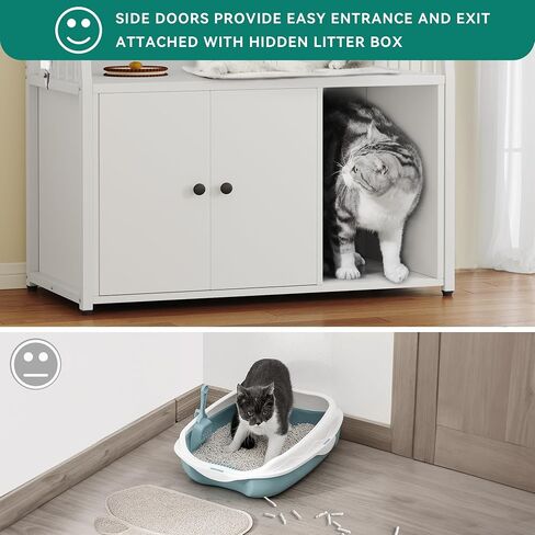 YITAHOME Cat Litter Box Enclosure, Large Hidden Litter Box Furniture with 2 Storage Shelves, Wooden Cat Washroom Furniture with Metal Frame, Brown in Saudi Arabia