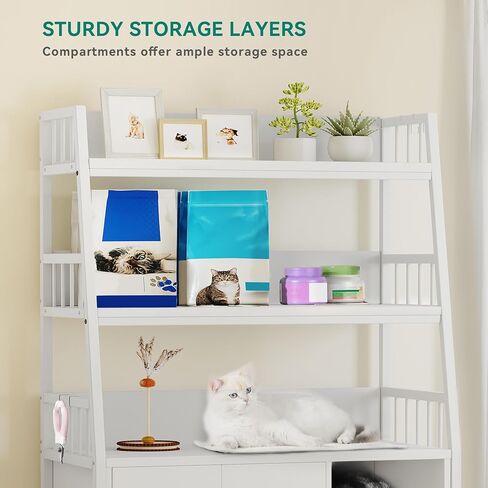 YITAHOME Cat Litter Box Enclosure, Large Hidden Litter Box Furniture with 2 Storage Shelves, Wooden Cat Washroom Furniture with Metal Frame, Brown in Saudi Arabia