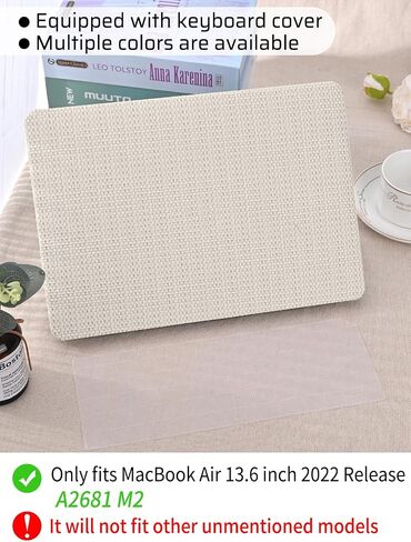 Seorsok Compatible with MacBook Air 13.6 inch Case 2022 A2681 M2 Chip with Liquid Retina Display Touch ID,Elegant Plastic Hard Shell Case with Transparent Keyboard Cover,Beige Woven in Saudi Arabia
