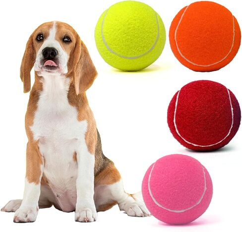 Tennis Ball Dog Toys 4 Pack - Giant 4-Inch Durable and Safe Fetch Tennis Ball for Dogs with Mesh Bag, Large Dog Tennis Balls Perfect for Indoor and Outdoor Interactive Play(Multicolor) in Saudi Arabia