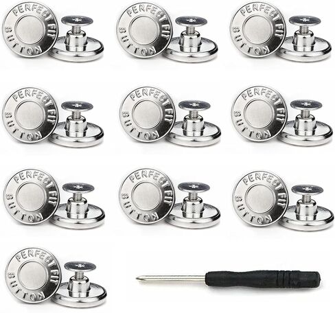 Jean Button Pins 10 PCS, No Sew Replacement Pant Buttons, Adjustable Instant Extender or Reduce Pant Waist, Premium Buttons for Jean Silver 14 in Saudi Arabia