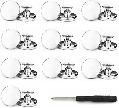 Jean Button Pins 10 PCS, No Sew Replacement Pant Buttons, Adjustable Instant Extender or Reduce Pant Waist, Premium Buttons for Jean Silver 14 in Saudi Arabia