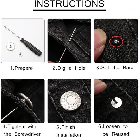 Jean Button Pins 10 PCS, No Sew Replacement Pant Buttons, Adjustable Instant Extender or Reduce Pant Waist, Premium Buttons for Jean Silver 14 in Saudi Arabia