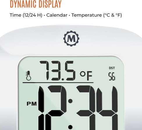 Marathon Compact Alarm Clock with Temperature & Date, Silver - Large, Easy to Read Display with Backlight - Easy to Set Up & Use - Two AAA Batteries Included in Saudi Arabia