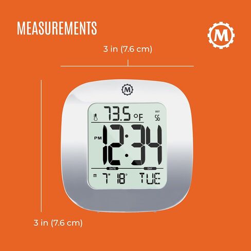 Marathon Compact Alarm Clock with Temperature & Date, Silver - Large, Easy to Read Display with Backlight - Easy to Set Up & Use - Two AAA Batteries Included in Saudi Arabia