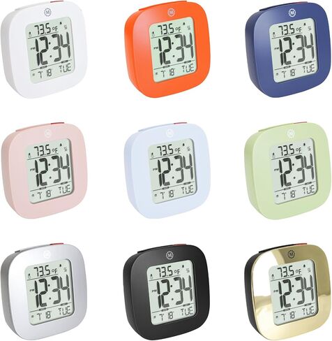 Marathon Compact Alarm Clock with Temperature & Date, Silver - Large, Easy to Read Display with Backlight - Easy to Set Up & Use - Two AAA Batteries Included in Saudi Arabia