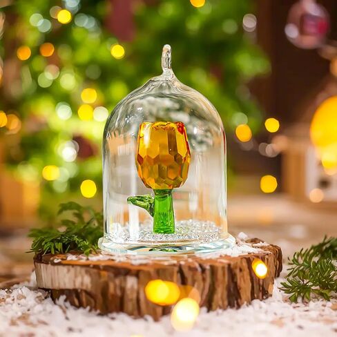 H&D Crystal Rose Flower Figurine Dreams Ornament in a Glass Dome Gifts for her (Red) in Kuwait