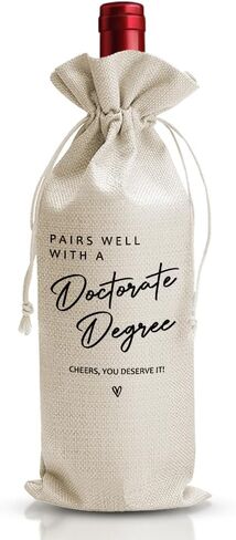 Doctorate Degree Graduation Gift Wine Bag, College Graduation Party Favors Supply, Pairs Well With Doctorate Degree, PHD Gift Bag For Best Friend Her Him Women, Reusable Linen Wine Bag in Saudi Arabia