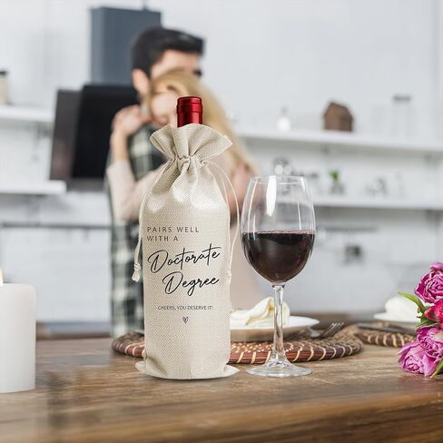 Doctorate Degree Graduation Gift Wine Bag, College Graduation Party Favors Supply, Pairs Well With Doctorate Degree, PHD Gift Bag For Best Friend Her Him Women, Reusable Linen Wine Bag in Saudi Arabia