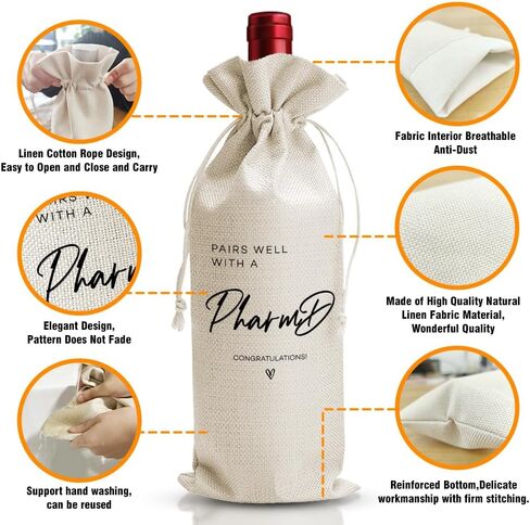 Doctorate Degree Graduation Gift Wine Bag, College Graduation Party Favors Supply, Pairs Well With Doctorate Degree, PHD Gift Bag For Best Friend Her Him Women, Reusable Linen Wine Bag in Saudi Arabia