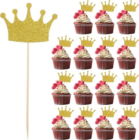 40Pcs Crown Cupcake Toppers, Gold Glittery Princess Cake Picks, Crowns Cake Cupcake Decoration for Girls Wedding Birthday Baby Shower Party Decor in Saudi Arabia