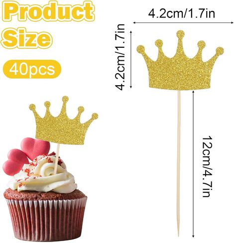 40Pcs Crown Cupcake Toppers, Gold Glittery Princess Cake Picks, Crowns Cake Cupcake Decoration for Girls Wedding Birthday Baby Shower Party Decor in Saudi Arabia