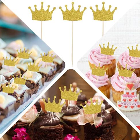40Pcs Crown Cupcake Toppers, Gold Glittery Princess Cake Picks, Crowns Cake Cupcake Decoration for Girls Wedding Birthday Baby Shower Party Decor in Saudi Arabia