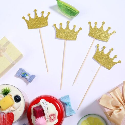 40Pcs Crown Cupcake Toppers, Gold Glittery Princess Cake Picks, Crowns Cake Cupcake Decoration for Girls Wedding Birthday Baby Shower Party Decor in Saudi Arabia