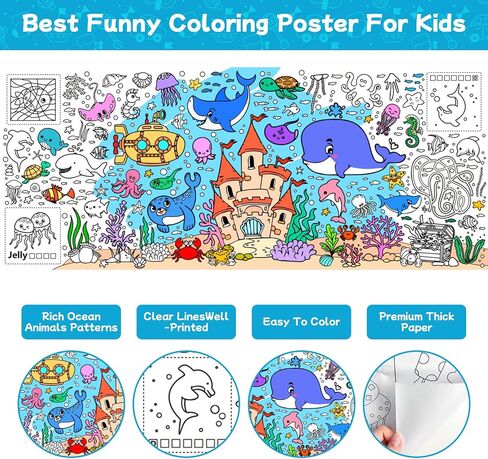 Meetcolor Under The Sea Huge Coloring Poster for Kids, Giant Ocean Animals Theme Paper Tablecloth with 24 Colors Marker Set, Large Coloring Roll Paper for Party Classroom Gifts Decoration, 72" x 30" in Saudi Arabia
