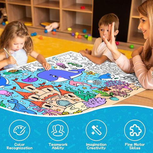 Meetcolor Under The Sea Huge Coloring Poster for Kids, Giant Ocean Animals Theme Paper Tablecloth with 24 Colors Marker Set, Large Coloring Roll Paper for Party Classroom Gifts Decoration, 72" x 30" in Saudi Arabia