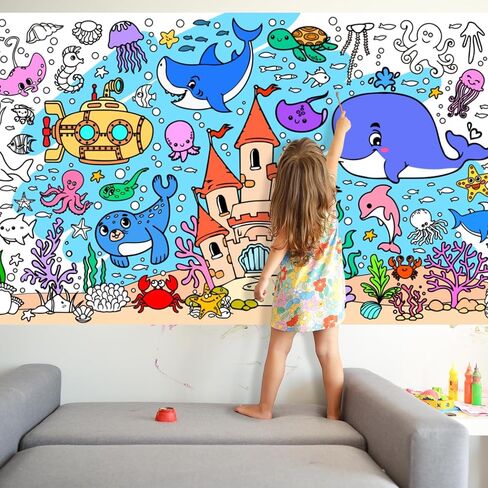 Meetcolor Under The Sea Huge Coloring Poster for Kids, Giant Ocean Animals Theme Paper Tablecloth with 24 Colors Marker Set, Large Coloring Roll Paper for Party Classroom Gifts Decoration, 72" x 30" in Saudi Arabia