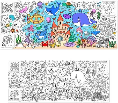 Meetcolor Under The Sea Huge Coloring Poster for Kids, Giant Ocean Animals Theme Paper Tablecloth with 24 Colors Marker Set, Large Coloring Roll Paper for Party Classroom Gifts Decoration, 72" x 30" in Saudi Arabia