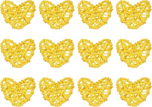 meccanixity 12pcs على شكل قلب راتان الكرة مزهرية حشو الطبيعية لروتين يوم عيد الحب الزفاف ديكور المنزل الأصفر 2 في in Kuwait