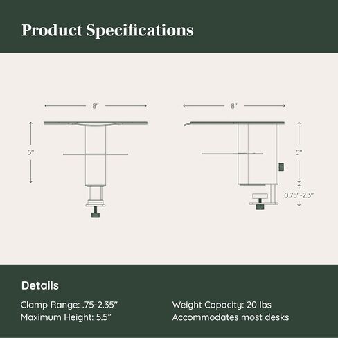 Branch Desk Perch - Elevated Desk Shelf Organizer Platform for Monitor, Laptop, and Desk Accessories - Compact Powder-Coated Steel with Integrated Storage - Easy Clamp Installation - White in Saudi Arabia