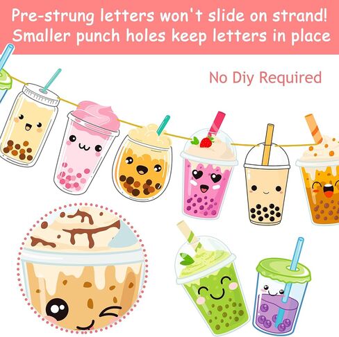 3pcs Bubble Tea Birthday Party Banners Boba Tea Birthday Decorations Gold Glitter Happy Birthday Banner Bubble Mill Tea Cutout Garlands for Bubble Tea Theme Birthday Party Baby Shower Supplies in Saudi Arabia