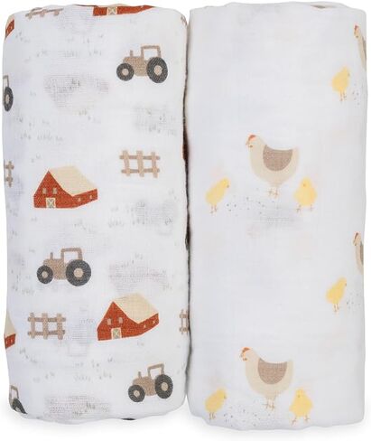 lulujo Baby Swaddle Blankets | Unisex Softest Breathable Cotton Muslin Swaddle Blanket Set | Neutral Receiving Blanket for Girls & Boys | 40in x 40in | Mushroom & Sand | 2-Count in Kuwait