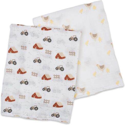 lulujo Baby Swaddle Blankets | Unisex Softest Breathable Cotton Muslin Swaddle Blanket Set | Neutral Receiving Blanket for Girls & Boys | 40in x 40in | Mushroom & Sand | 2-Count in Kuwait