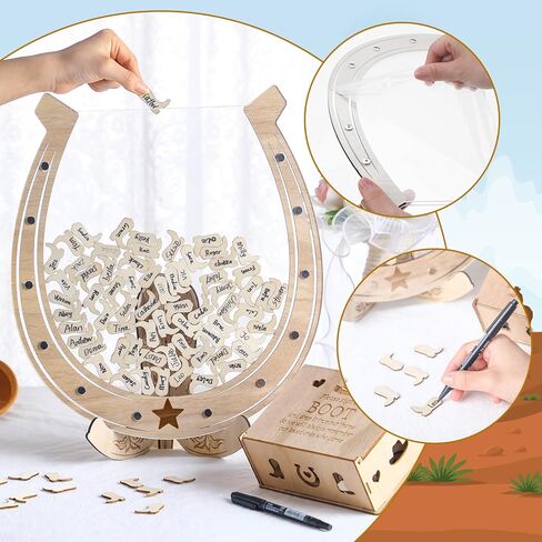 حفل زفاف ضيوف بديل ، ديكورات زفاف رعاة البقر الغربية الخشبية لاستقبال حفل زفاف ضيف الدفرة مع علامة 100 رعاة البقر ، ديكورات الذكرى (الحافر الحديد الحصان) in Kuwait