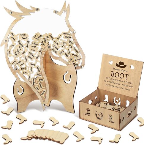 Wedding Guest Book Alternative, Wooden Western Cowboy Wedding Decorations for Reception Wedding Guest Book Drop Box with 100 Cowboy Boots Sign, Anniversary Decorations(Horse Iron Hoof) in Saudi Arabia