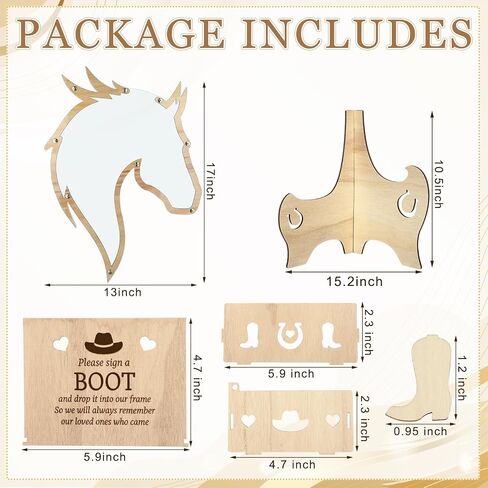 Wedding Guest Book Alternative, Wooden Western Cowboy Wedding Decorations for Reception Wedding Guest Book Drop Box with 100 Cowboy Boots Sign, Anniversary Decorations(Horse Iron Hoof) in Saudi Arabia