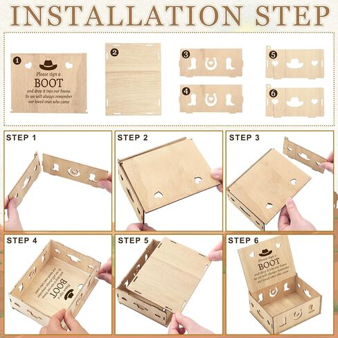 Wedding Guest Book Alternative, Wooden Western Cowboy Wedding Decorations for Reception Wedding Guest Book Drop Box with 100 Cowboy Boots Sign, Anniversary Decorations(Horse Iron Hoof) in Saudi Arabia