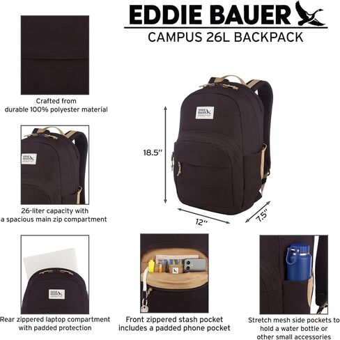 Eddie Bauer Backpack | EDC | Work | Travel | Commuter | Padded Laptop Sleeve | Bottle Pockets | Lightweight | Durable, Campus-Marine Blue, 26L in Saudi Arabia