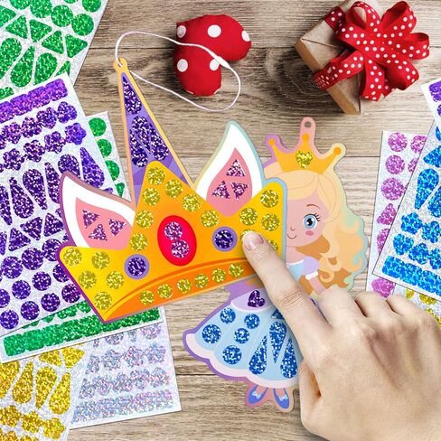 EDSPORTSHOUSE Mosaic Foil Stickers Craft Kits for Kids - Unicorns & Princesses,DIY Party Favors Craft Activity,Travel Toys,Birthday Gifts for Girls Ages 3,4,5,6,7,8 in Saudi Arabia