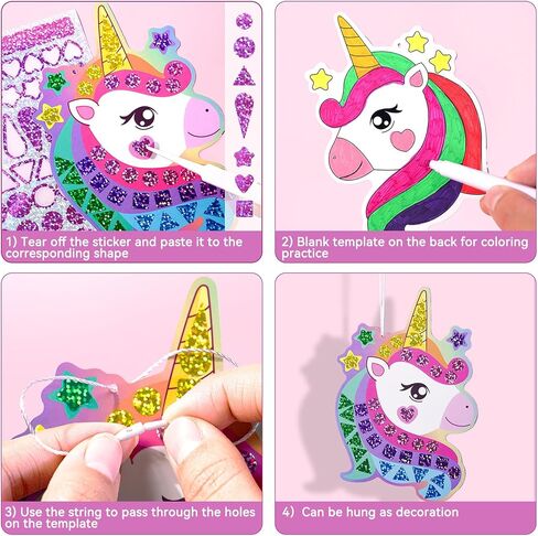 EDSPORTSHOUSE Mosaic Foil Stickers Craft Kits for Kids - Unicorns & Princesses,DIY Party Favors Craft Activity,Travel Toys,Birthday Gifts for Girls Ages 3,4,5,6,7,8 in Saudi Arabia