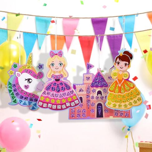 EDSPORTSHOUSE Mosaic Foil Stickers Craft Kits for Kids - Unicorns & Princesses,DIY Party Favors Craft Activity,Travel Toys,Birthday Gifts for Girls Ages 3,4,5,6,7,8 in Saudi Arabia