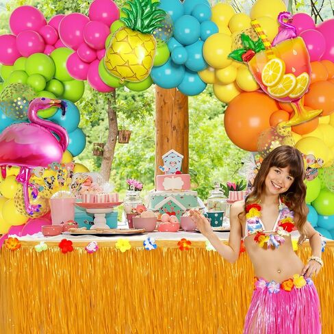 Ouddy Life 187Pcs Summer Tropical Balloons Garland Arch Kit, Hawaiian Luau Party Decorations, Hot-Pink Fruit Green Lake Blue Flamingo Coconut Tree Balloon for Beach Aloha Pool Birthday Baby Shower in Kuwait