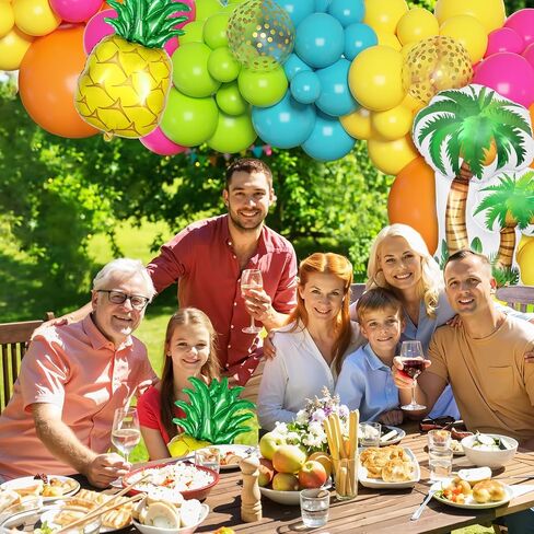 Ouddy Life 187Pcs Summer Tropical Balloons Garland Arch Kit, Hawaiian Luau Party Decorations, Hot-Pink Fruit Green Lake Blue Flamingo Coconut Tree Balloon for Beach Aloha Pool Birthday Baby Shower in Kuwait