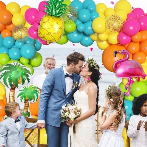 Ouddy Life 187Pcs Summer Tropical Balloons Garland Arch Kit, Hawaiian Luau Party Decorations, Hot-Pink Fruit Green Lake Blue Flamingo Coconut Tree Balloon for Beach Aloha Pool Birthday Baby Shower in Kuwait