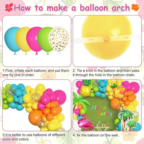 Ouddy Life 187Pcs Summer Tropical Balloons Garland Arch Kit, Hawaiian Luau Party Decorations, Hot-Pink Fruit Green Lake Blue Flamingo Coconut Tree Balloon for Beach Aloha Pool Birthday Baby Shower in Kuwait
