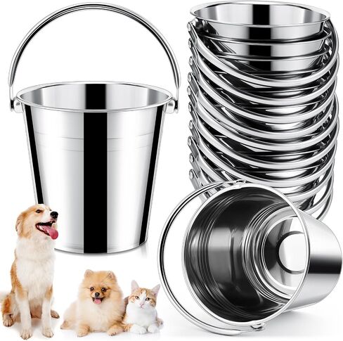 Hicarer 10 Pcs Dog Stainless Steel Bucket Heavy Duty Water Bucket for Dogs Metal Bucket with Handle Small Metal Pail for Pet Cat Puppy Food and Water Storage Milking Goats Small Animals (1.5 Quart) in Saudi Arabia