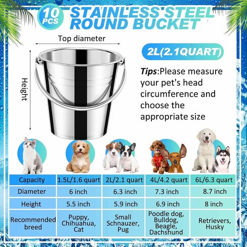 Hicarer 10 Pcs Dog Stainless Steel Bucket Heavy Duty Water Bucket for Dogs Metal Bucket with Handle Small Metal Pail for Pet Cat Puppy Food and Water Storage Milking Goats Small Animals (1.5 Quart) in Saudi Arabia