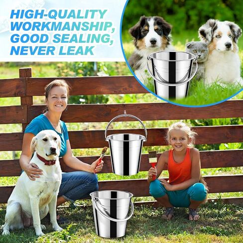 Hicarer 10 Pcs Dog Stainless Steel Bucket Heavy Duty Water Bucket for Dogs Metal Bucket with Handle Small Metal Pail for Pet Cat Puppy Food and Water Storage Milking Goats Small Animals (1.5 Quart) in Saudi Arabia