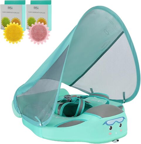 Mambobaby Baby Pool Float with Canopy & Tail Mambobaby Baby Swim Float Non-Inflatable Solid Baby Float Upgrade Soft Waterproof Skin-Friendly Material Infant Swim Float in Saudi Arabia
