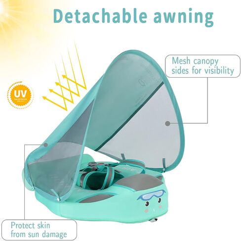 Mambobaby Baby Pool Float with Canopy & Tail Mambobaby Baby Swim Float Non-Inflatable Solid Baby Float Upgrade Soft Waterproof Skin-Friendly Material Infant Swim Float in Saudi Arabia