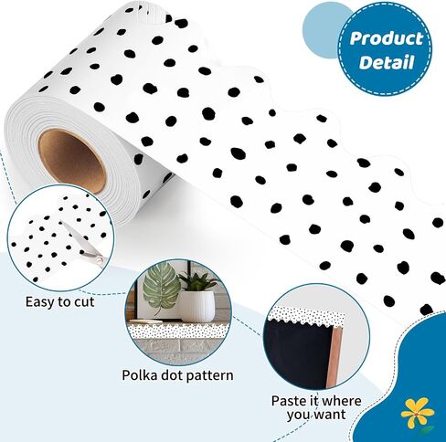Bulletin Board Borders, 65 FT Polka Dot Scalloped Bulletin Board Borders, Classroom Borders for Bulletin Board Trim Decoration for Back to School, Classroom & Offices in Kuwait